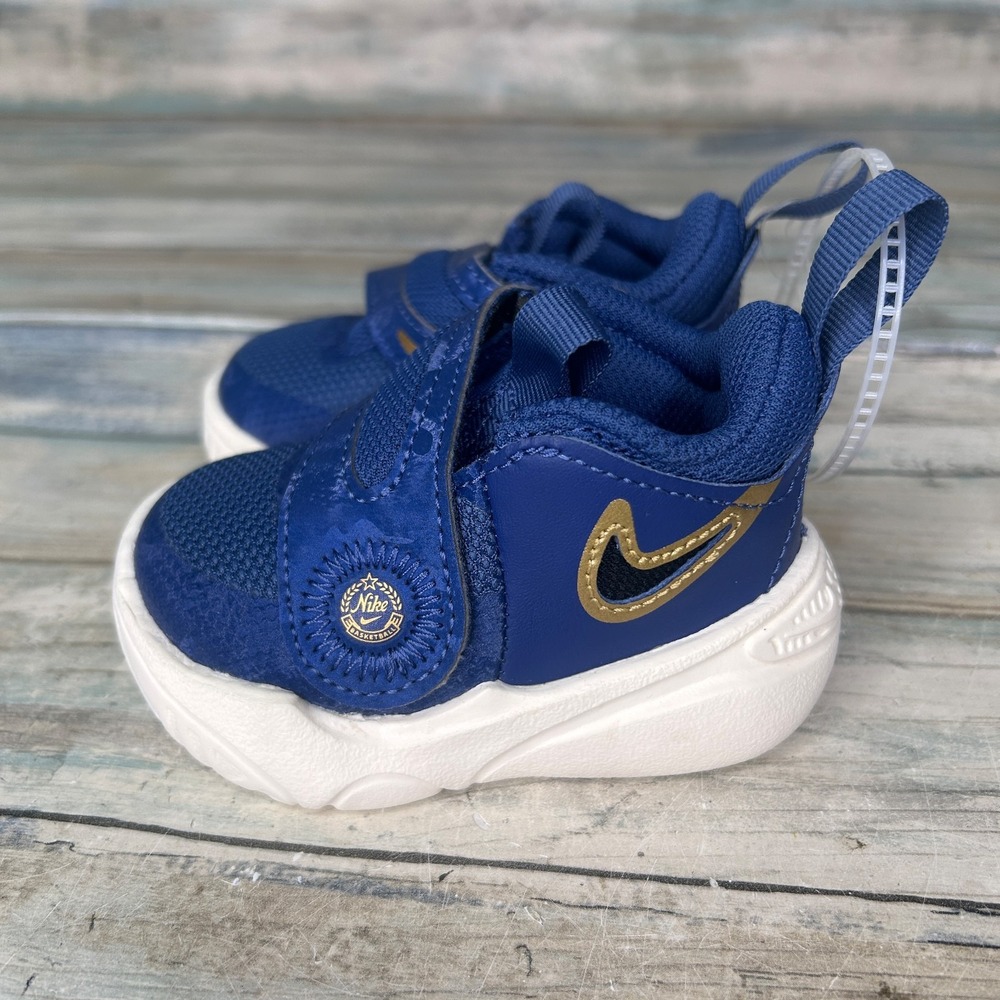 Nike‎ Team Hustle Baby Toddler 3C Mystic Navy Gold Basketball Shoes FZ7294-400